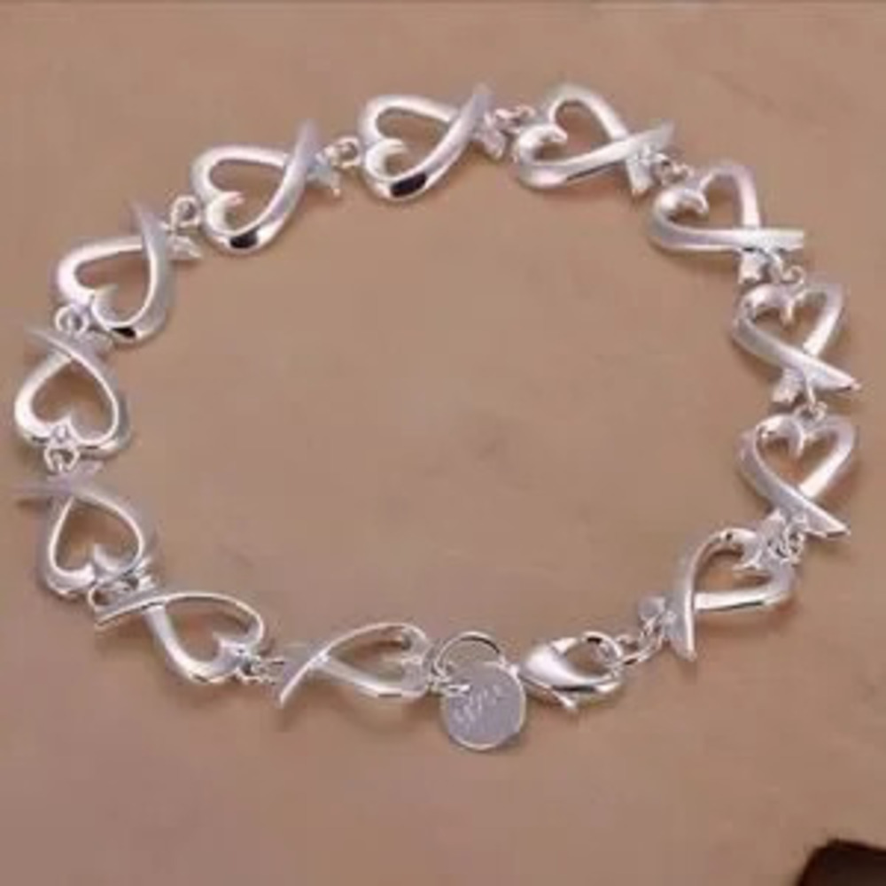 925 Silver Heart Bracelet XO Hugs & Kisses Valentines Anniversary Birthday Gift